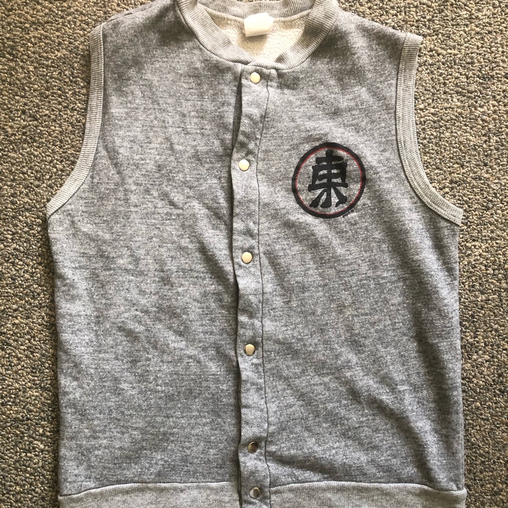 Vintage Japanese Kanji Button Up Sleeveless Sweatshirt Super Soft